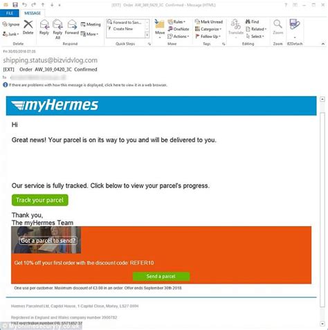 hermes fake mail